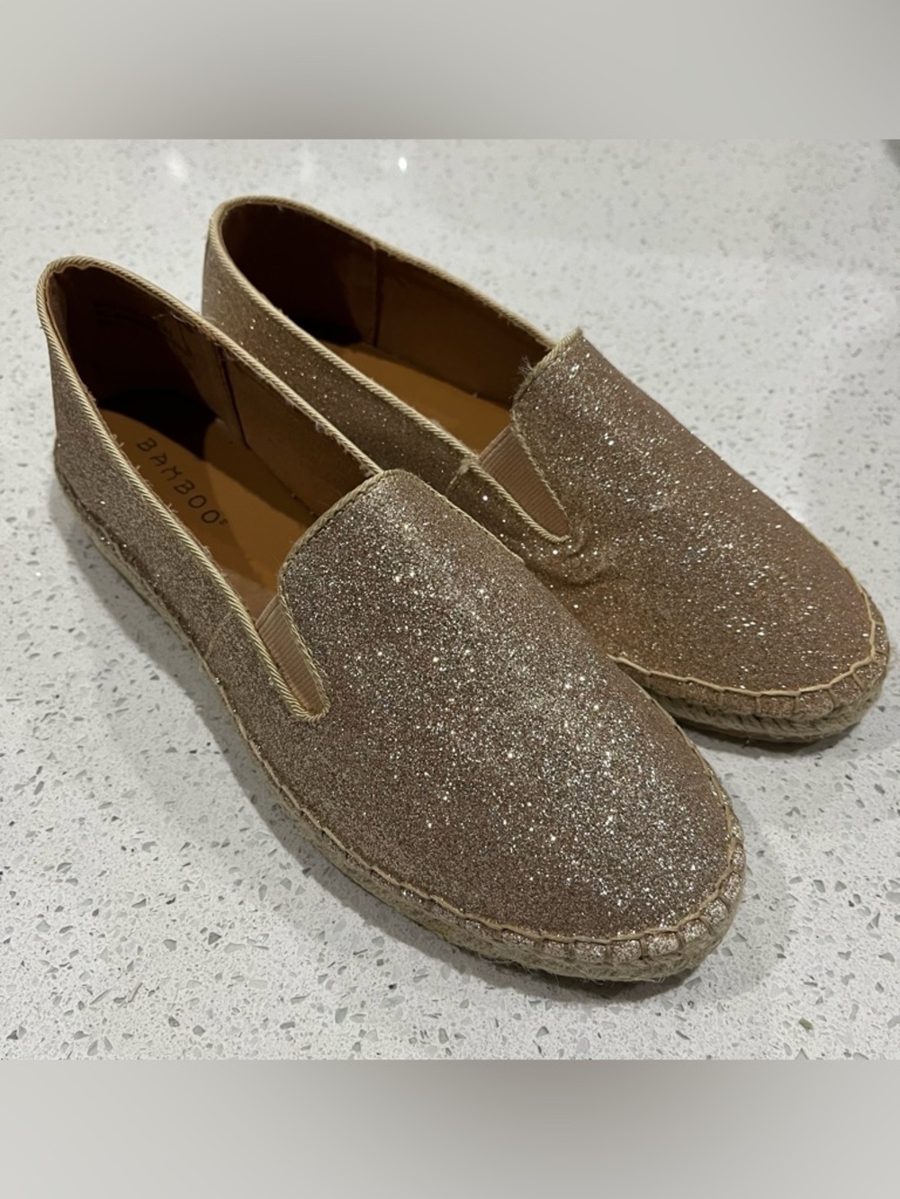 BAMBOO Glitter Espadrille Loafers in Champagne